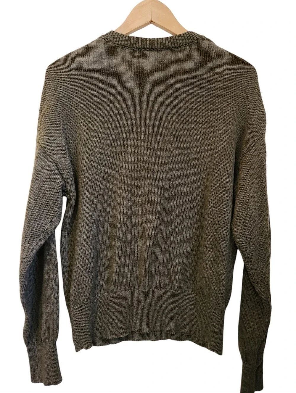 Sanctuary Partial Button Crew Neck Long Sleeve Cotton Sweater Army Green Sz LG
